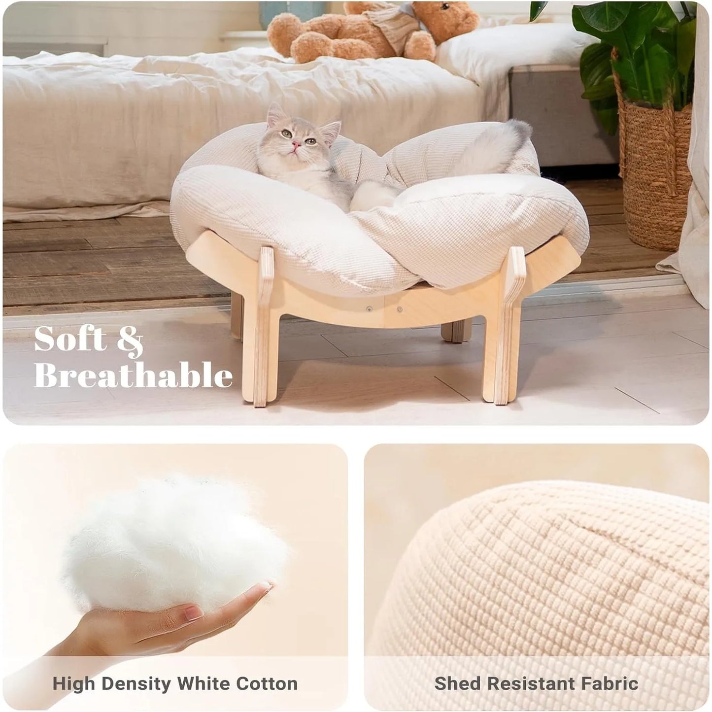 Elevated cat bed wooden soft cushion fluffy pet sofa indoor cat sofa suitable for small dogs and cats furniture (large)
