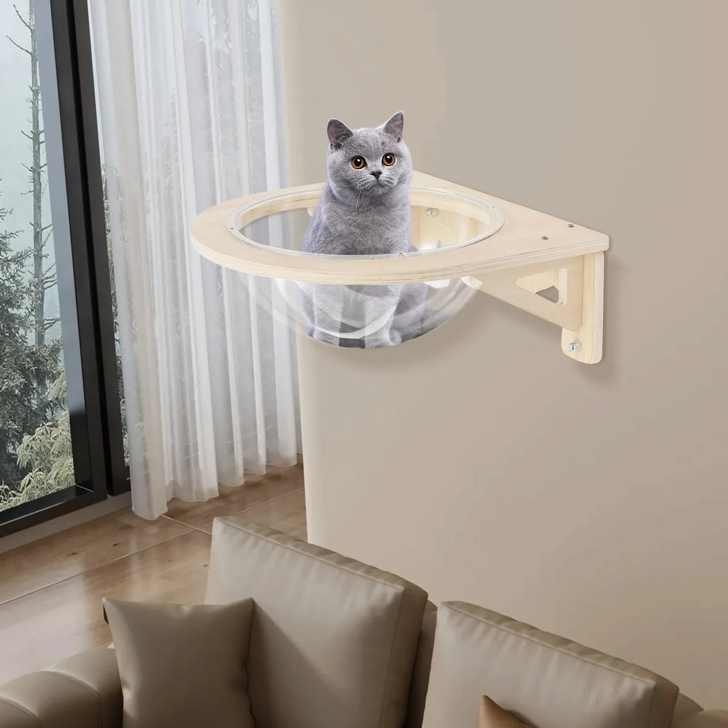 Modern Wall Mounted Cat Bubble Bed, Transparent Cat Capsule Pod, Clear Window Cat Hammock, Cozy Hanging Pet Bed for Indoor Cats
