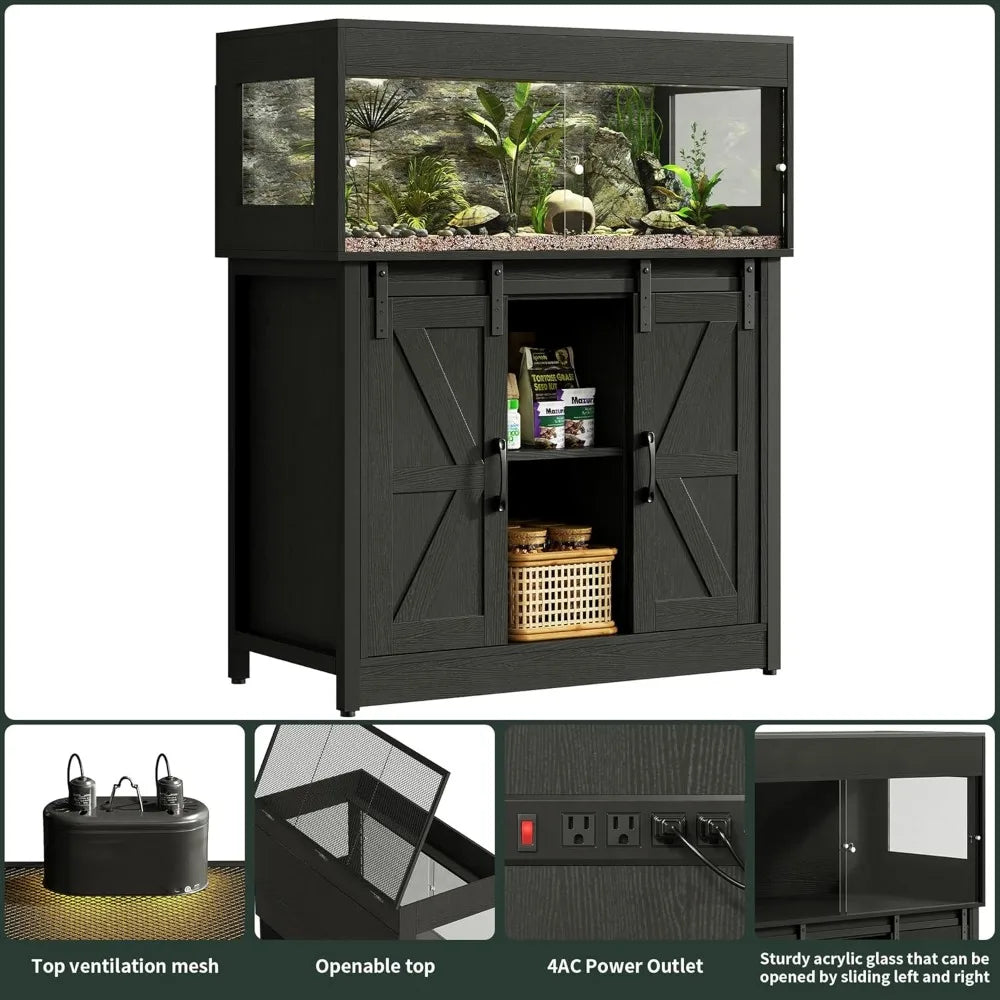 40-Gallon Reptile Habitat with Integrated Stand, Tank Featuring Sliding Barn Door and Storage, Acrylic-Doored Vivarium with Mesh