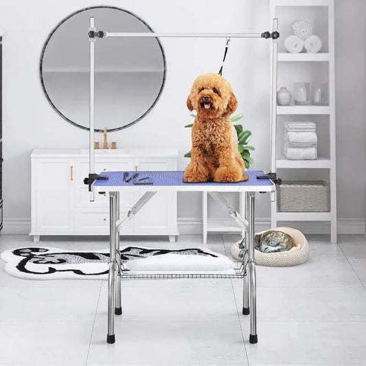 Adjustable Pet Grooming Table Heavy Duty with Arm Noose & Mesh Tray for Dog Cat Shower Table Maximum Capacity