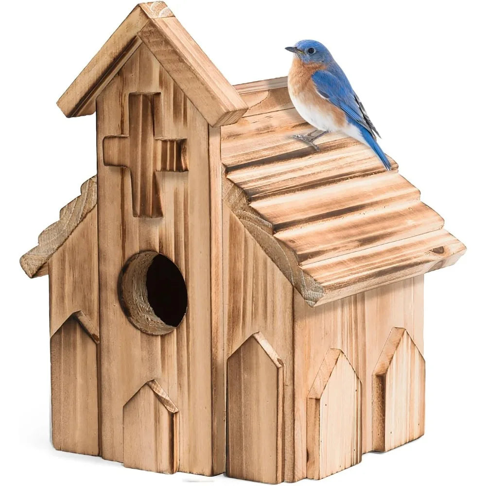 Church Birdhouse for Outside, Wooden Hanging Bird Houses, Weather-Resistant Garden Decor for Bluebird,Sparrow,Finch,Cardinal, Ou