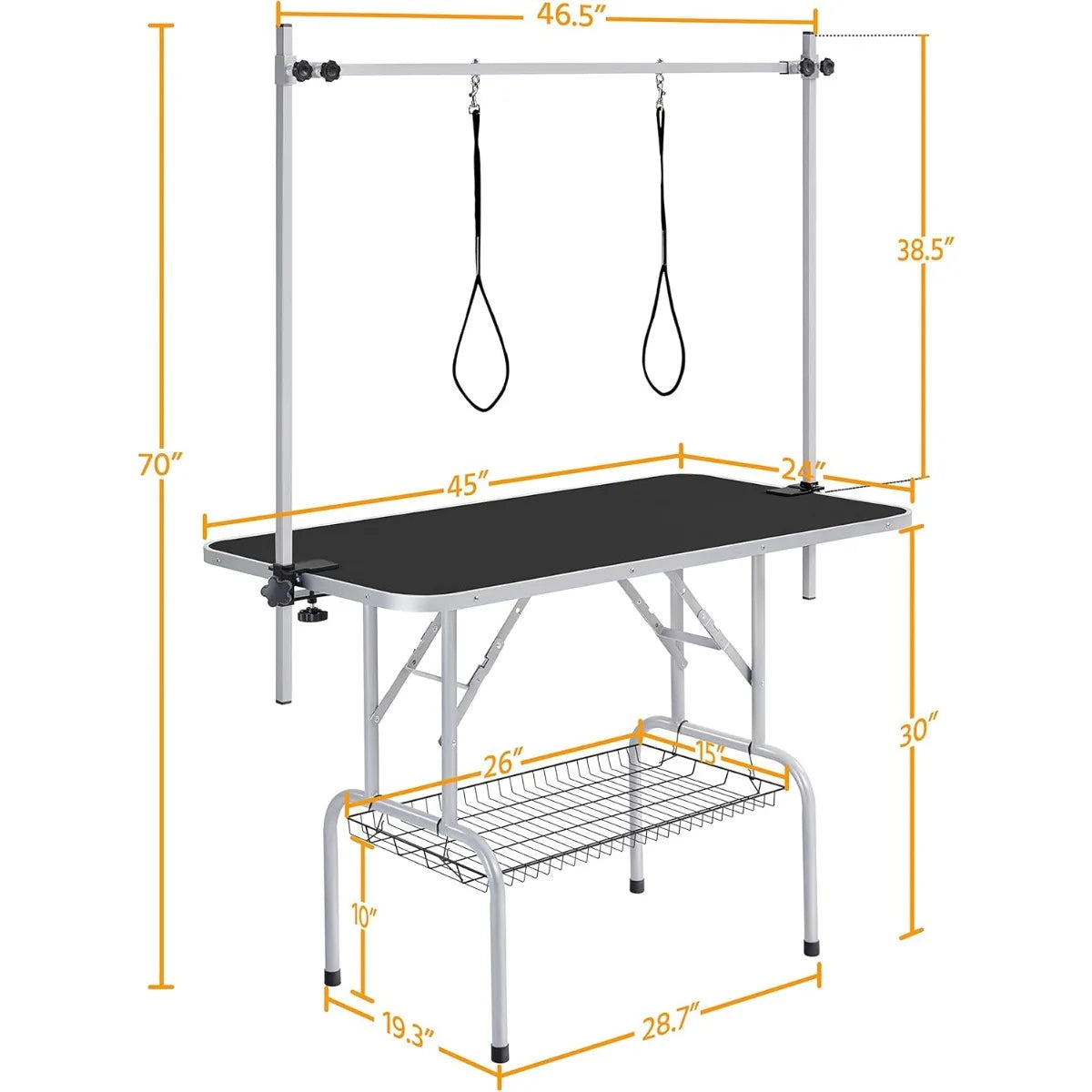 Heavy Duty 46 Inch Dog Grooming Table, 265Lb Capacity Adjustable Height Drying Table, Non-Slip Portable with Arm & Noose