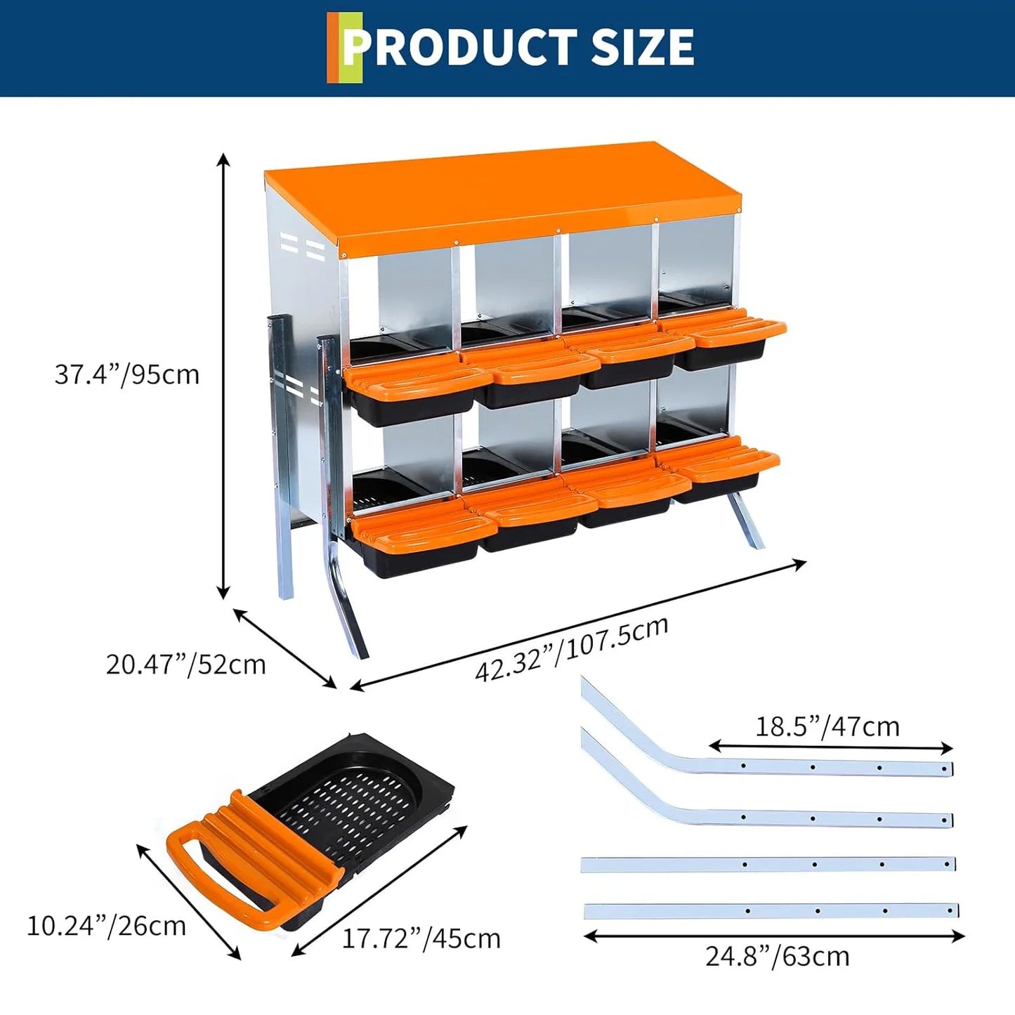 2-Tier Heavy Duty Metal Chicken Nesting Box 6/8/10 Compartment Roll Away Waterproof Roof Rust-Resistant Hen Coop Nest