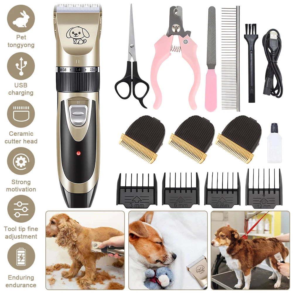 Professional Cat Dog Hair Clipper Grooming Kit Rechargeable Pet Hair Trimmer Shaver Set Animals Hair Cutting Machine Low-Noise