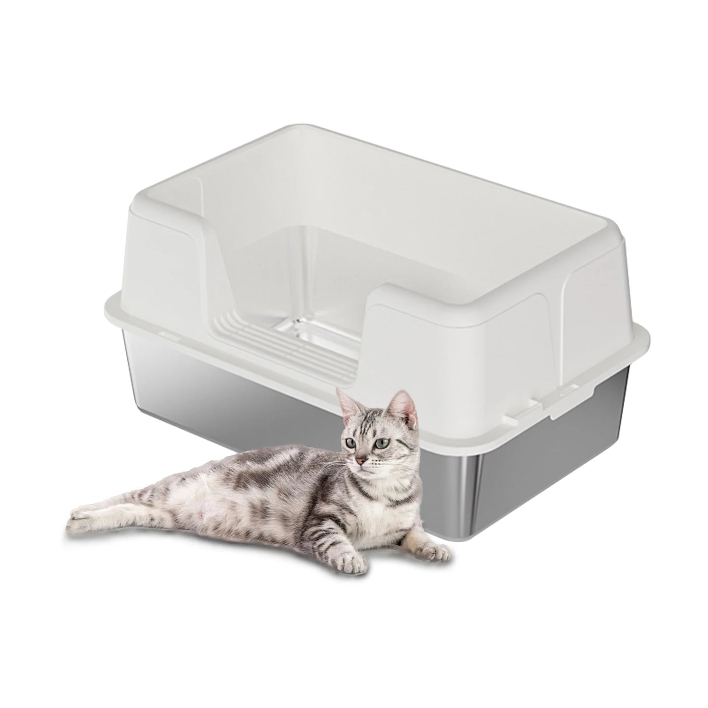 Stainless Steel Litter Box With Lid High Sided Litter Box Suitable For Middle and Small Cats Splash-Proof Cat Litter Box