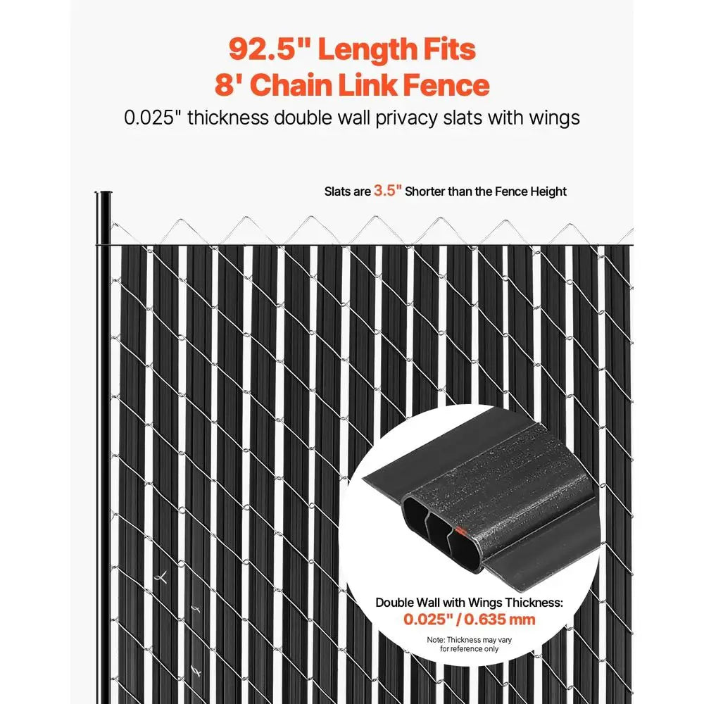 Privacy Slats, Double-Wall Vertical Bottom-Locking Slats with Wings for Chain-Link Fence, High-Density HDPE Chain Link Slats Ide