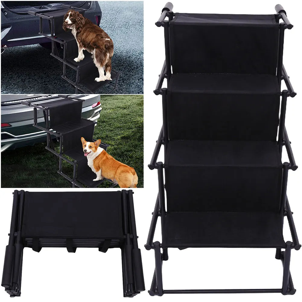 4 Steps Pet Ramp Foldable Dog Pet Ramp with Nonslip Surface Pet Ladder Lightweight Portable Dog Cat Ladder Dog Car Steps for Car